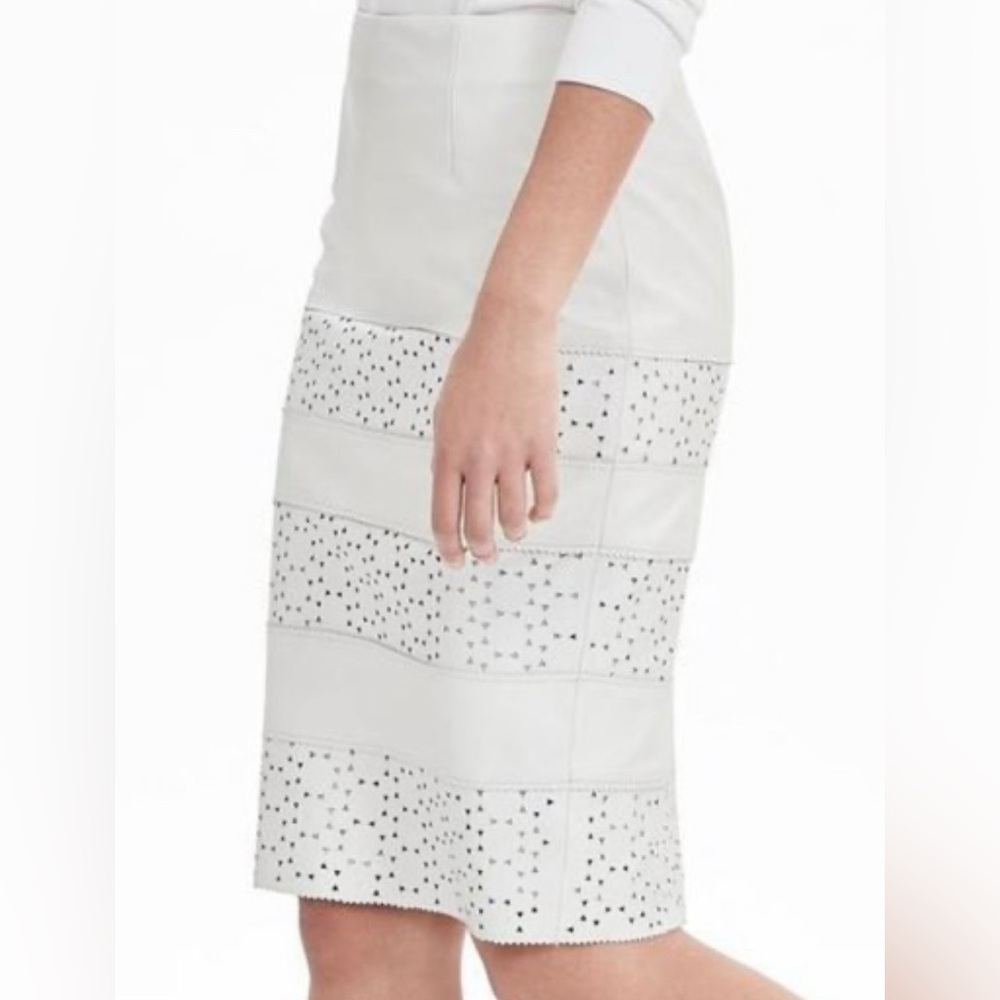 J. Crew Bone / White Lambs Leather Midi Pencil Skirt w/ Cutout Details